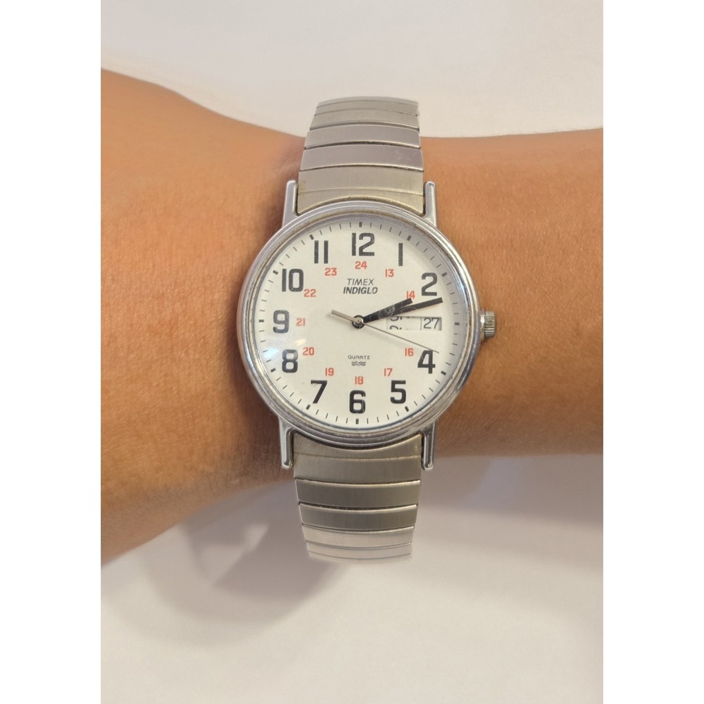 Vintage Timex Indiglo Easy Reader Quartz Watch 7" Flex Band - New Battery